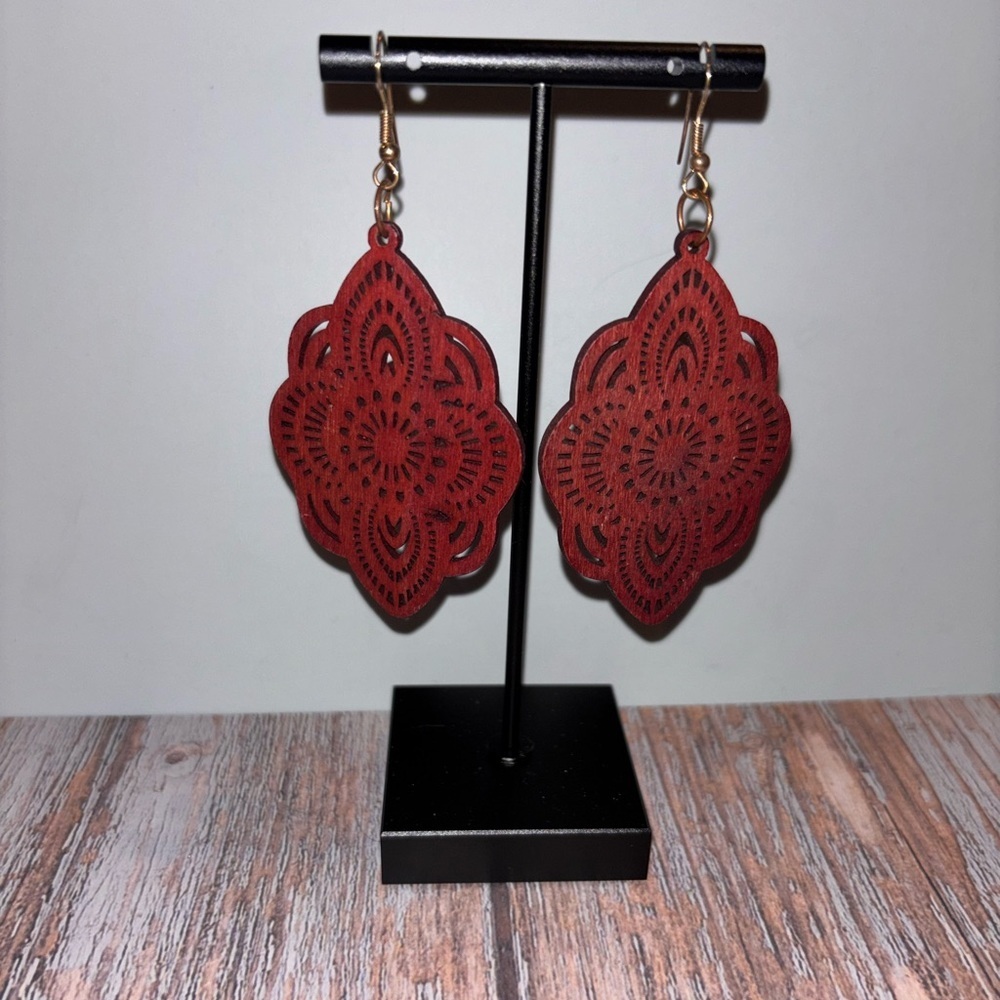 Red Filigree Dangle Earrings